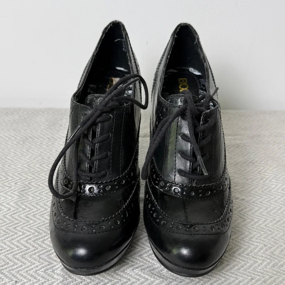 Bongo Oxford Heels Womens 6.5 Black Lace‎ Up Platform Pumps Y2K Dark Academia